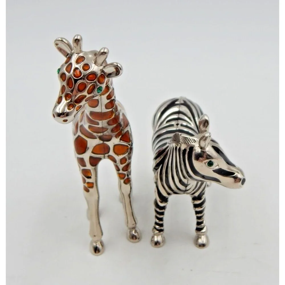Godinger Silver Co. Enamel Giraffe Zebra Figural Salt Pepper Shakers